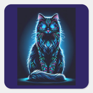 Neon Cat Vivid Background-97948 Square Sticker