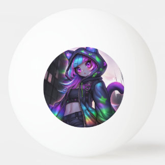 Neon Catgirl Table Tennis Vibes Ping Pong Ball