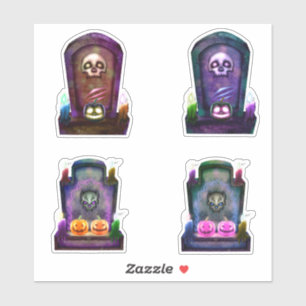 Neon Cemetery Headstones And Candles Halloween