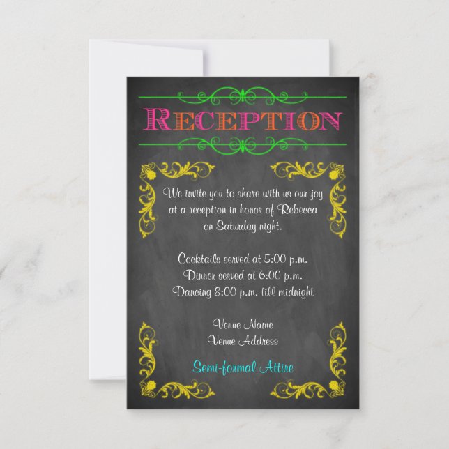 Neon Chalkboard Bat Mitzvah Reception Card (Front)
