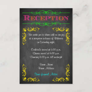 Neon Chalkboard Bat Mitzvah Reception Card