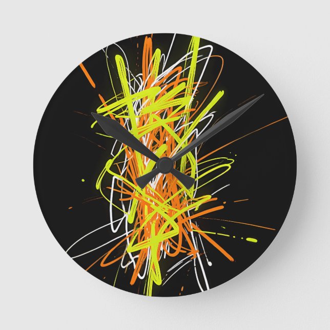 Neon Chaos Abstract Energy Explosion Round Clock (Front)
