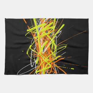 Neon Chaos Abstract Energy Explosion Tea Towel