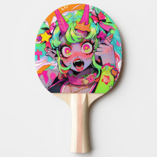 Neon Chaos Demon Girl Expression Ping Pong Paddle