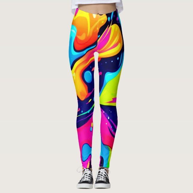 Neon Chaos Liquid Colour Explosion Leggings (Front)