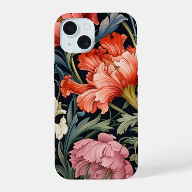 Neon Charlie Chameleon, Textile Rainforest Collage iPhone 15 Case (Back)