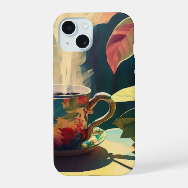 Neon Charlie Chameleon, Textile Rainforest Collage iPhone 15 Case (Back)