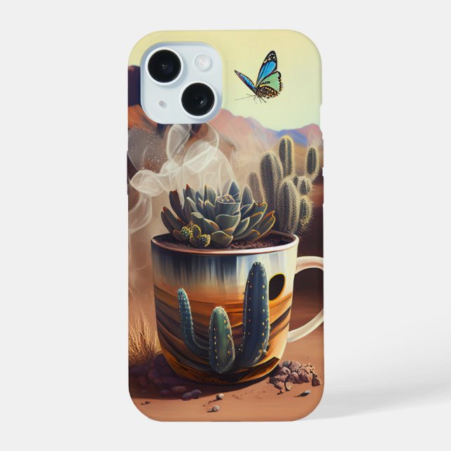 Neon Charlie Chameleon, Textile Rainforest Collage iPhone 15 Case (Back)