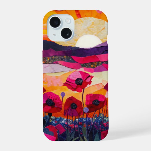 Neon Charlie Chameleon, Textile Rainforest Collage iPhone 15 Case (Back)