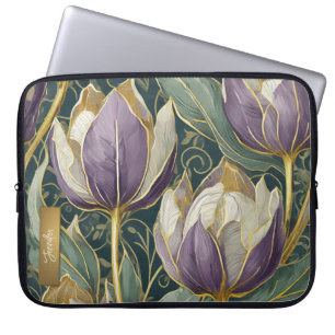 Neon Charlie Chameleon, Textile Rainforest Collage Laptop Sleeve