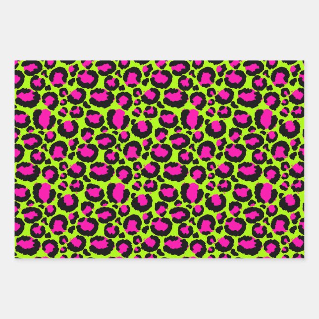 Neon Cheetah Pattern, Boys Girls & Kids, Leopard Wrapping Paper Sheet (Front)