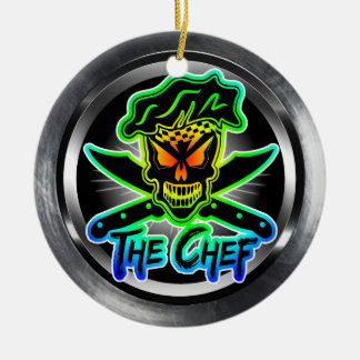 Neon Chef Skull Ceramic Tree Decoration
