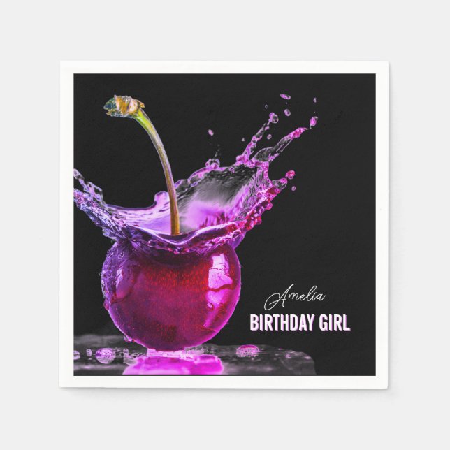 Neon Cherry Personalised Napkin (Front)