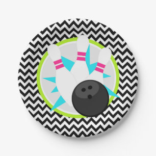 Neon Chevron Bowling Paper Party Plates