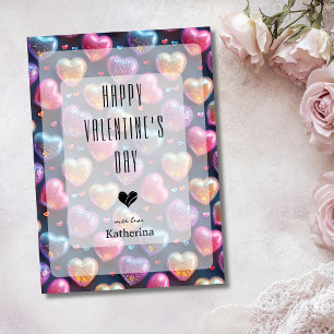 Neon Chic Puffy Valentines Heart Navy Blue Holiday Card
