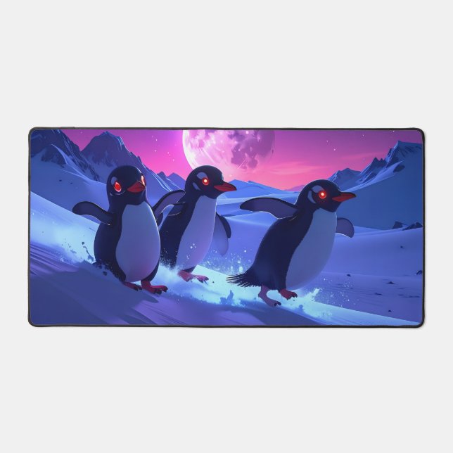 Neon Chill Penguins Desk Mat (Front)