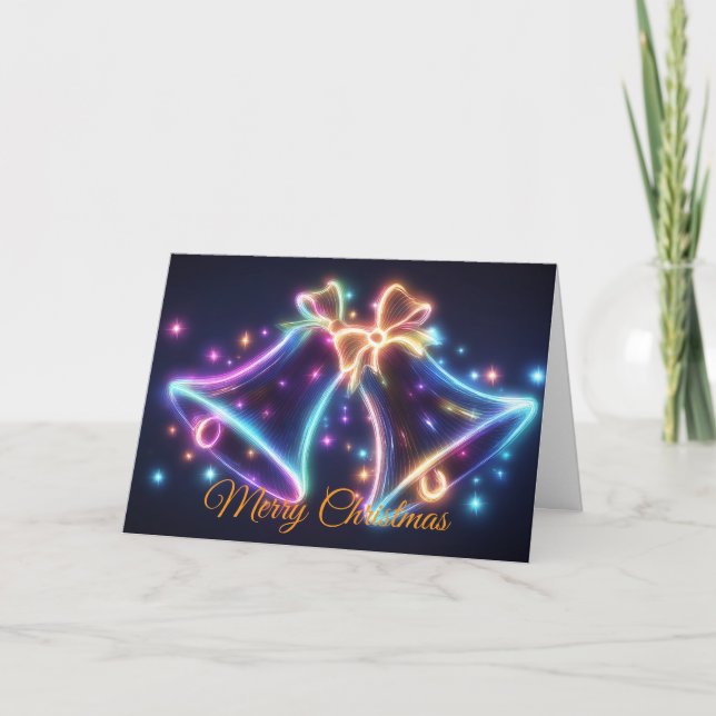 Neon Christmas Bells Holiday Card (Front)