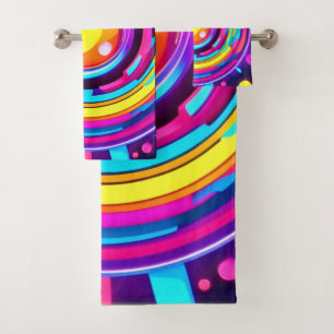 Neon Circle Vortex Pattern Bath Towel Set