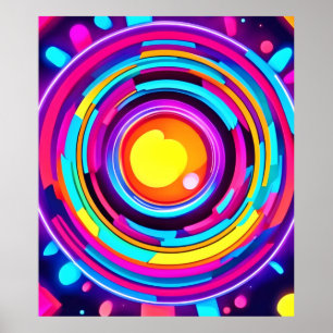Neon Circle Vortex Pattern Poster