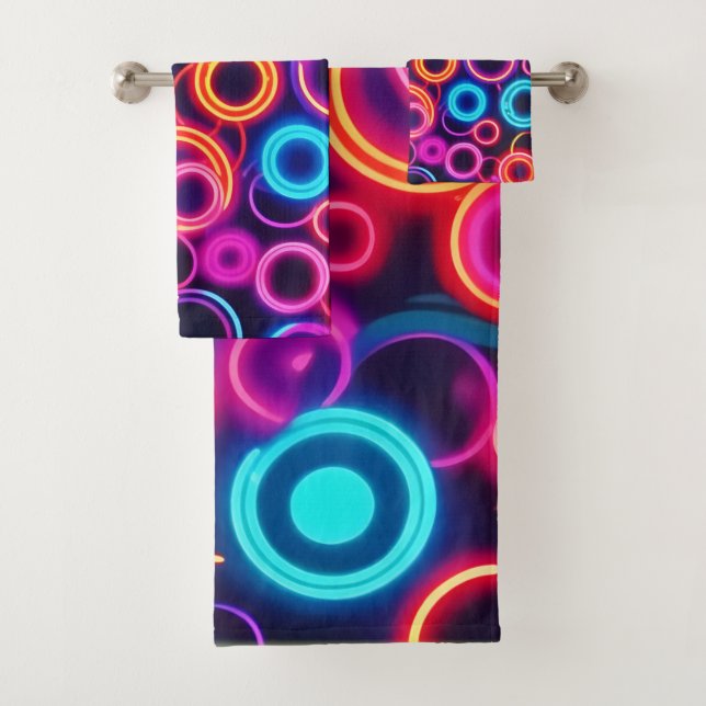 Neon Circles: A Vibrant Visual Feast Bath Towel Set (Insitu)