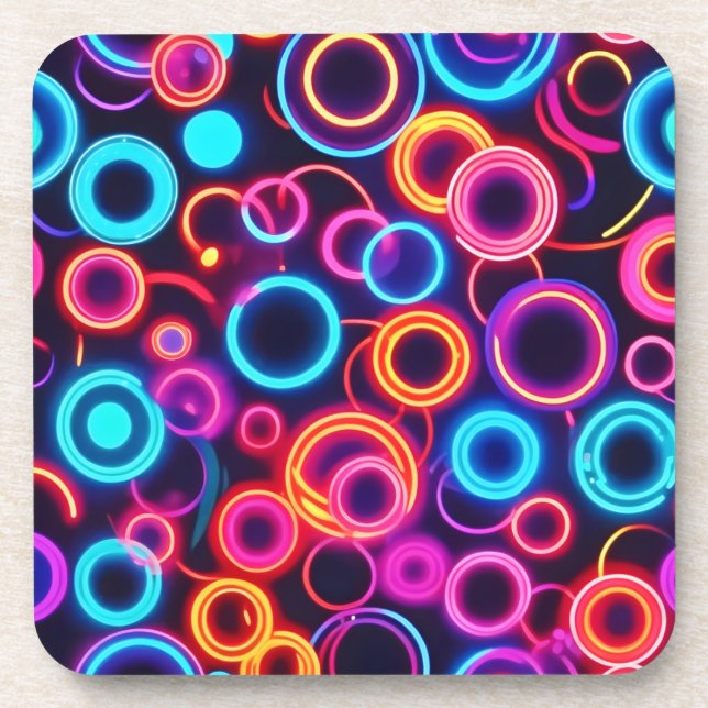 Neon Circles: A Vibrant Visual Feast Coaster (Front)