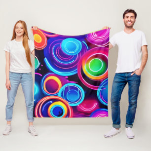 Neon Circles Abstract Art Fleece Blanket