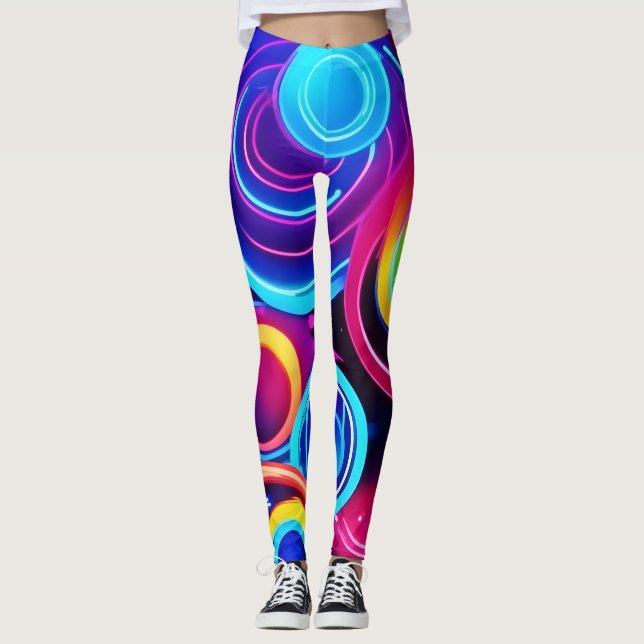 Neon Circles Abstract Art Leggings (Front)