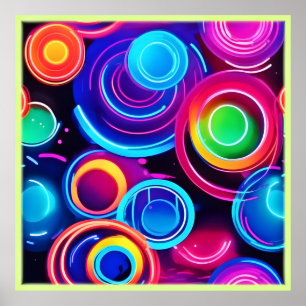 Neon Circles Abstract Art Poster
