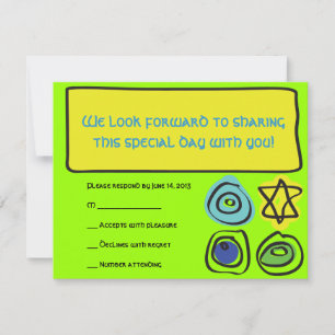 NEON CIRCLES and SQUARE Bar Bat Mitzvah Reply Card