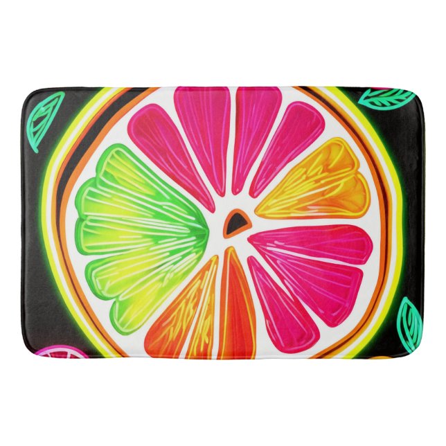 Neon Citrus Fruit Fiesta Bath Mat (Front)
