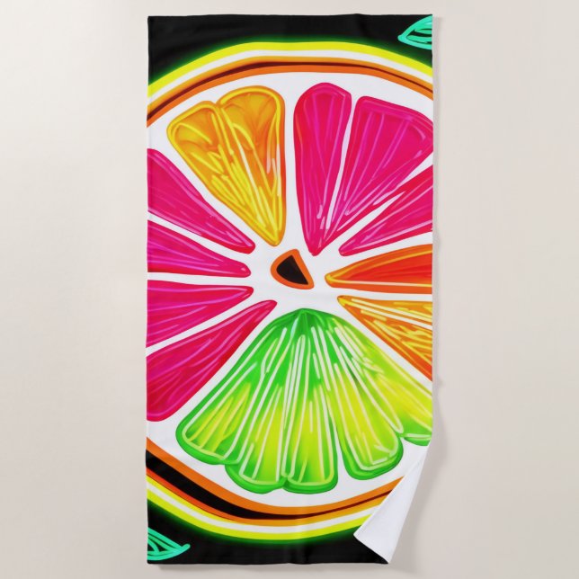 Neon Citrus Fruit Fiesta Beach Towel (Front)
