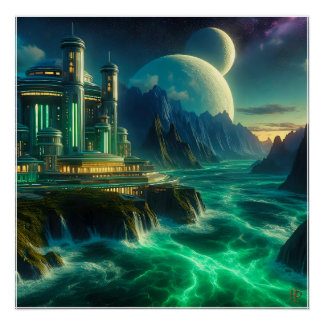 Neon City by the Electric Sea Poster