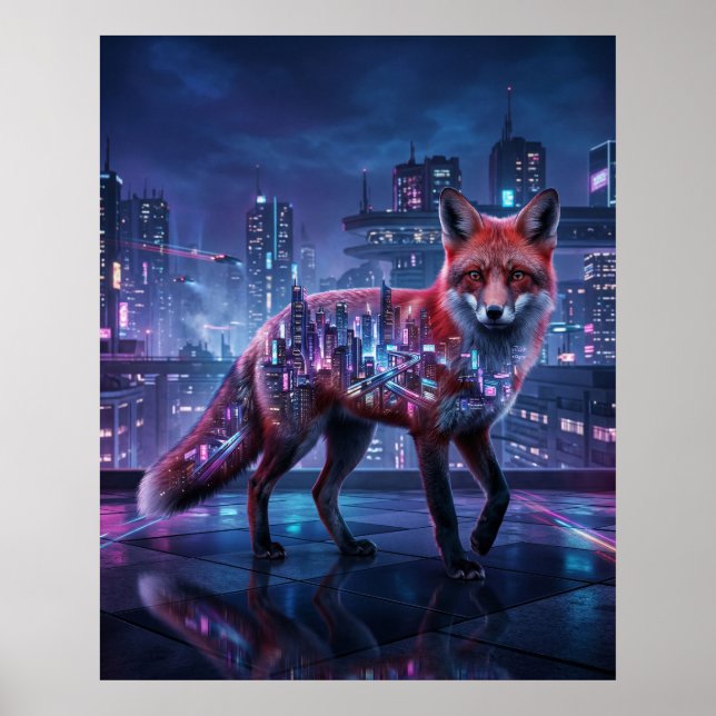 Neon City Fox Mirage Poster (Front)