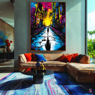 Neon City Shadows – Surreal Urban Dreamscape Art Poster