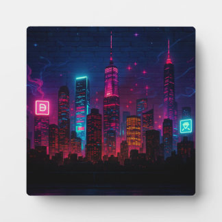 Neon City Skyline: Retro-Futurism Plaque