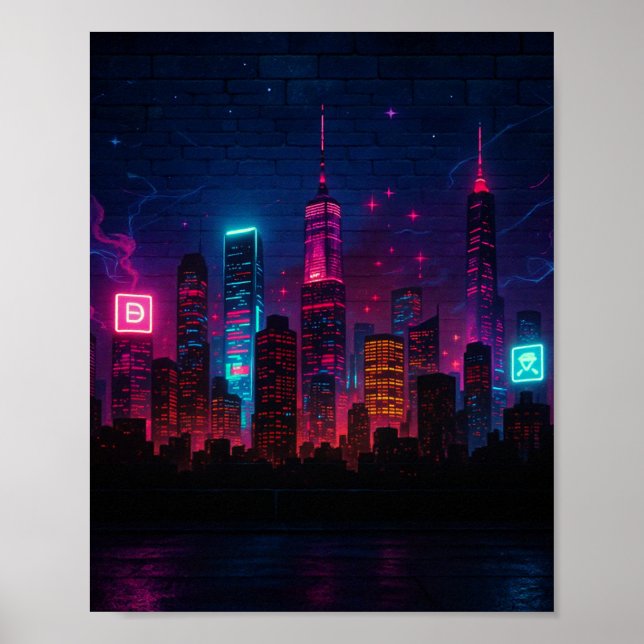 Neon City Skyline: Retro-Futurism Poster (Front)