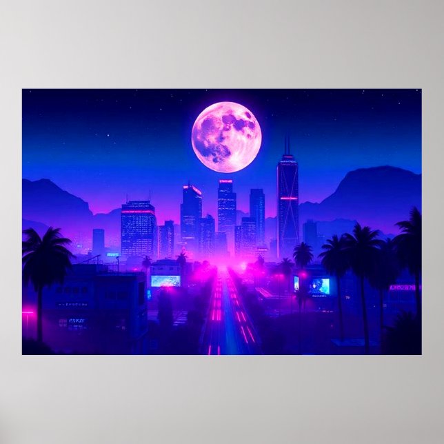 Neon City Synthwave Sunset XL Area Rug Poster (Front)