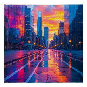 Neon Cityscape at Sunset Futuristic Urban Poster