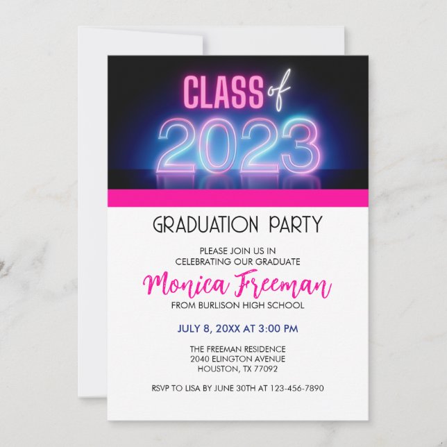 Neon Class of 2023 Graduation Party Invitation (Front)