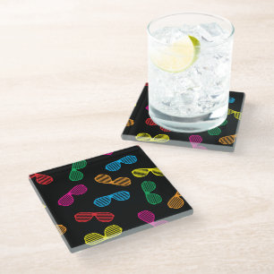 Neon Classic Sunglasses Pattern Glass Coaster