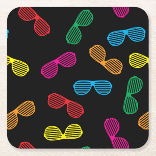 Neon Classic Sunglasses Pattern Square Paper Coaster
