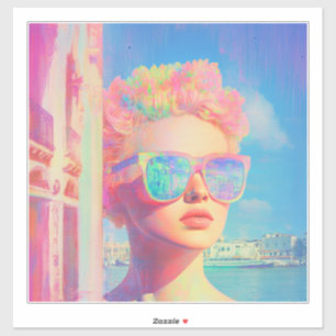 Neon Coastal Beauty with Sunglasses