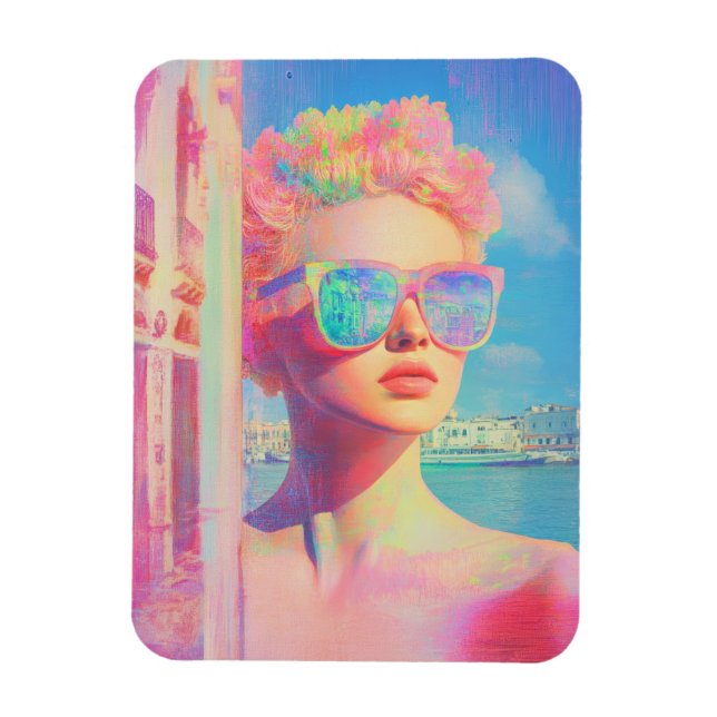 Neon Coastal Beauty with Sunglasses Magnet (Vertical)