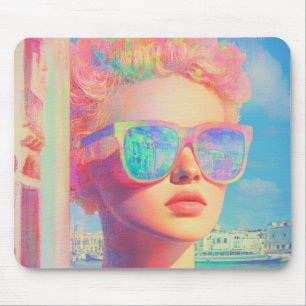 Neon Coastal Beauty with Sunglasses Mouse Pad