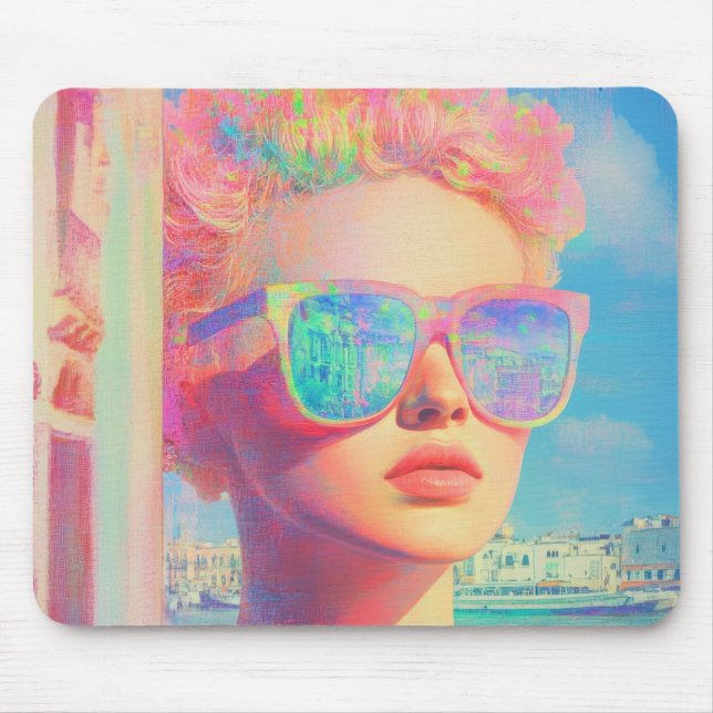Neon Coastal Beauty with Sunglasses Mouse Pad (Front)
