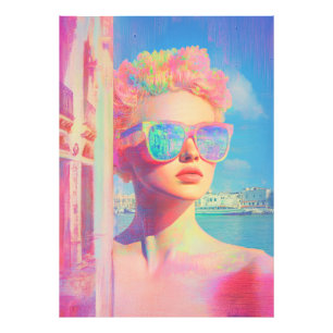 Neon Coastal Beauty with Sunglasses Photo Print