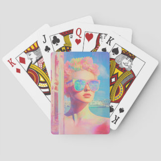 Neon Coastal Beauty with Sunglasses Playing Cards