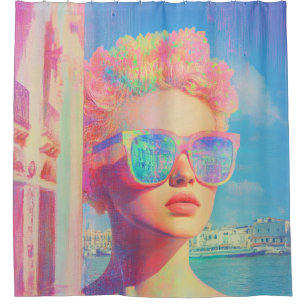Neon Coastal Beauty with Sunglasses Shower Curtain
