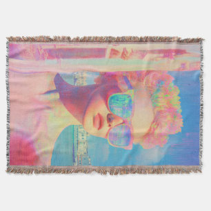 Neon Coastal Beauty with Sunglasses Throw Blanket