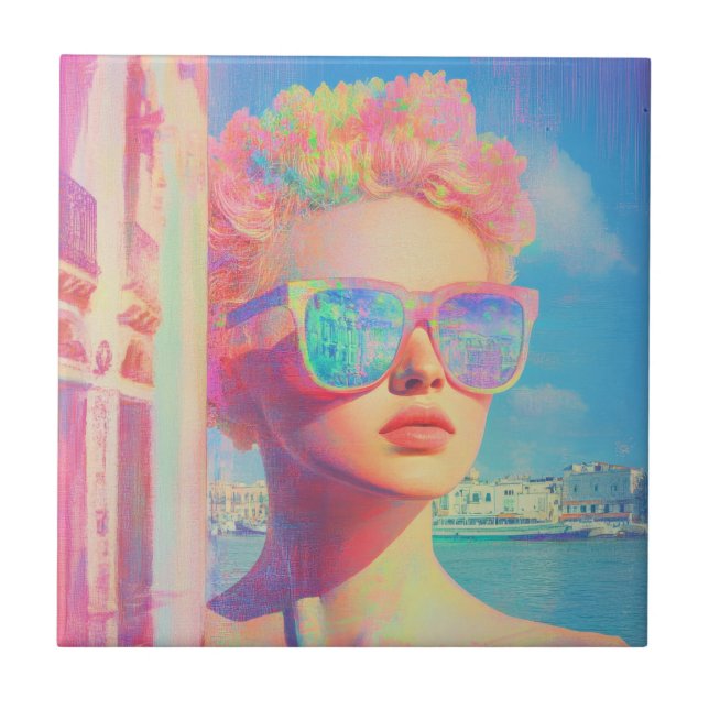 Neon Coastal Beauty with Sunglasses Tile (Front)